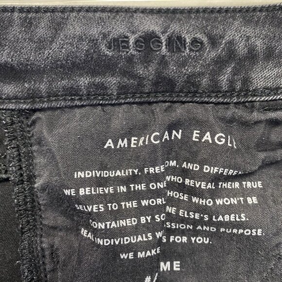 American Eagle Jegging Mid-Rise Ripped Skinny Jeans Women 6R Black Dark Wash - Picture 5 of 16
